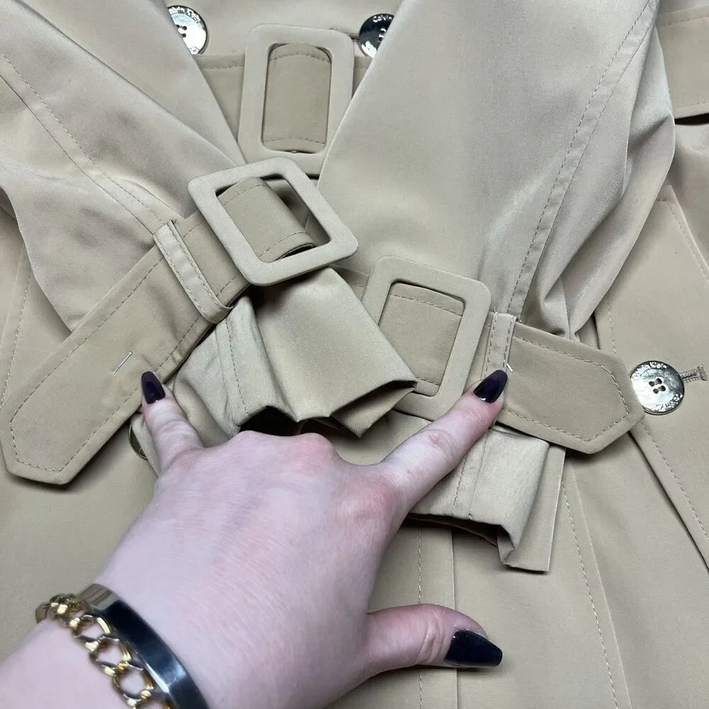 Calvin Klein Beige Double Breasted Belted Trench Coat Red - Picture 5 of 13